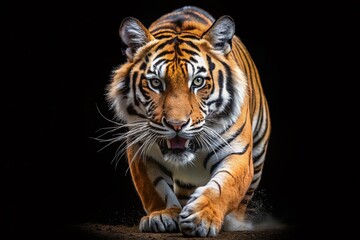 Fototapeta premium Majestic Bengal Tiger Attacking in the Dark - Powerful Wildlife Action Shot