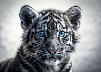 Fototapeta premium Majestic Black and White Silhouette of a Blue-Eyed Black Tiger Cub