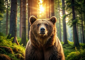 Obraz premium Majestic Brown Bear in Lush Forest Habitat