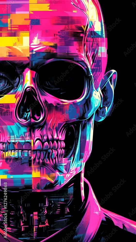 Poster colorful digital skull art created with vibrant patterns showcasing modern design and artistic expre