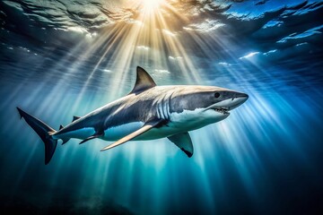Fototapeta premium Majestic Great White Shark Ocean Predator Underwater Wildlife Photography