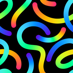 Abstract Design Featuring Vibrant Gradient Curved Lines on a Contrasting Black Background. Seamless Pattern