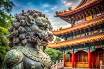 Majestic Lion Guardian Statue, Lama Temple, Beijing - High Resolution Stock Photo
