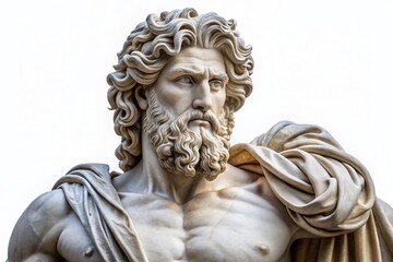 Obraz premium Majestic Marble Zeus Statue: Greek God Sculpture Isolated on White Background
