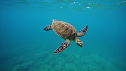 Fototapeta premium Serene Underwater View of a Sea Turtle Swimming