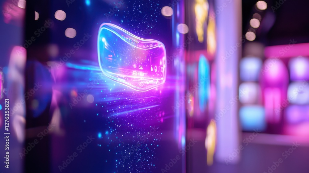 Aufkleber abstract image of a glowing, translucent, purple and blue object displayed on a dark, reflective sur