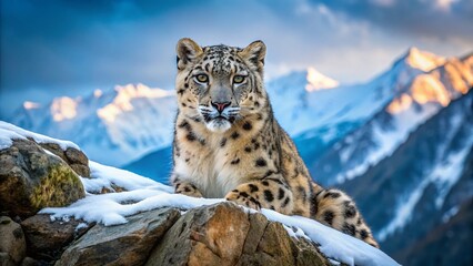 Fototapeta premium Majestic Snow Leopard in Central Asian Mountains - Wildlife Photography