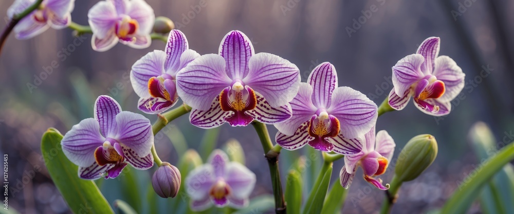 Poster beautiful macro shot of wild orchids in spring with soft background ideal for text overlay and natur