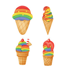 Set of Colorful Rainbow Ice Cream Sundae Illustration