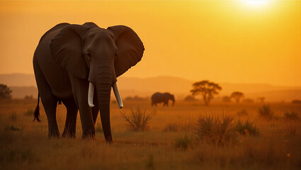 Obraz premium Gentle Giant: African Elephant at Sunset