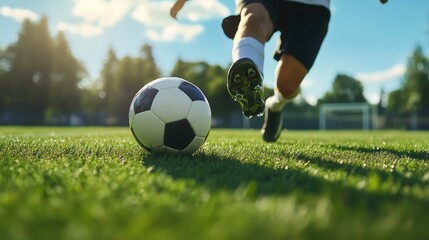Obraz premium People playing soccer game in field.