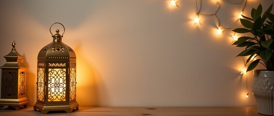 Festive Lantern Islamic Event: Warm golden glow for Ramadan, Eid, cultural celebrations. Use for holiday banners, invitations, cozy ambiance.