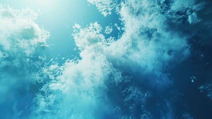 Serene underwater scene showcasing vibrant blue waters with soft, swirling clouds above, ideal for calming visuals