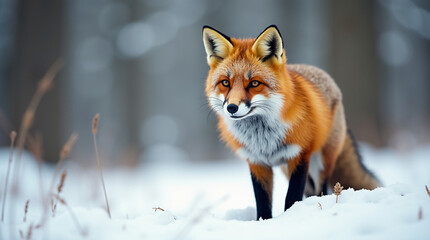 Obraz premium Curious Red Fox Standing in a Snowy Forest