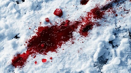 Blood Stains On Snowy Ground Winter Scene