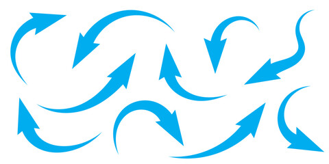 Air flow. Set of blue arrows showing direction of air movement. Wind direction arrows. Blue cold fresh stream from the conditioner.