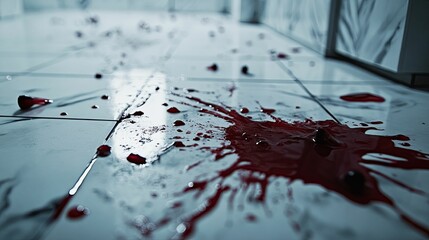 Blood Spattered Across A Tiled Floor