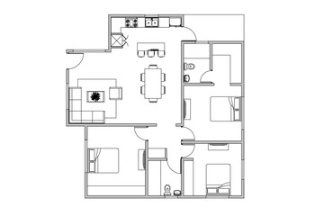 floor plan house with 3 bedroom black and white color © Riki