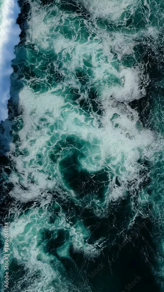 Poster waves crashing against the shore create a beautiful pattern in the ocean during a sunny day