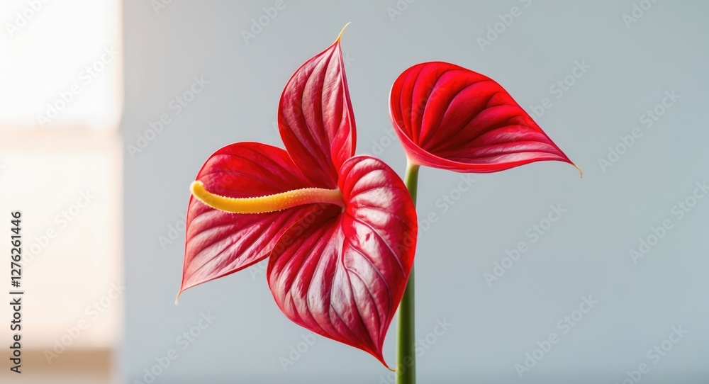 Aufkleber vibrant red anthurium flower close-up with soft background and blank space for text or branding