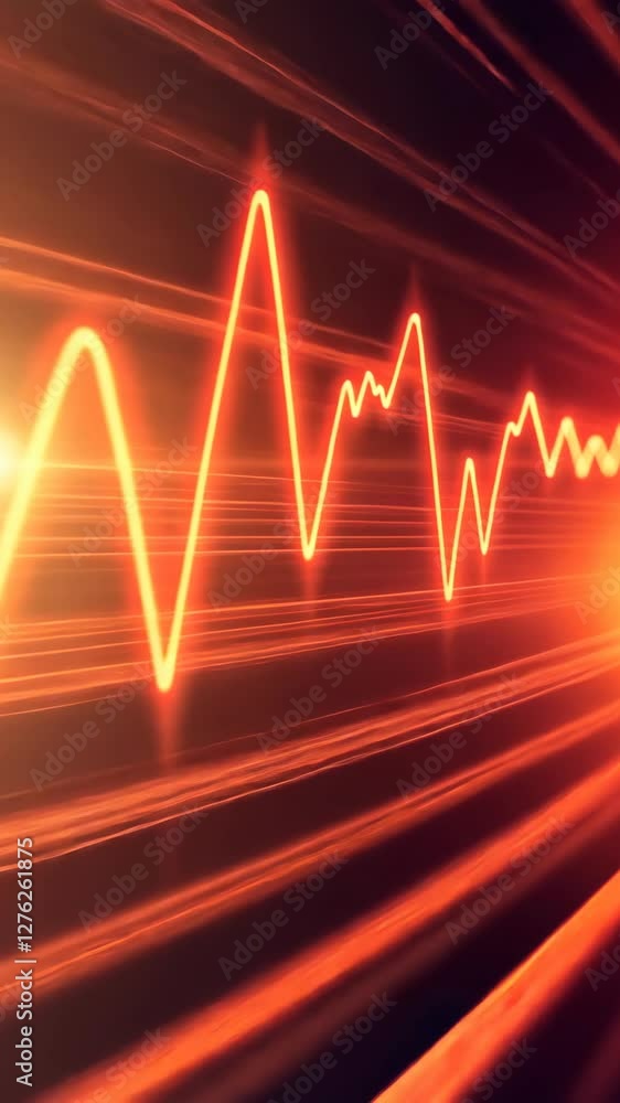 Poster bright orange sound waves illustrating audio visualization in a dynamic and energetic manner during 