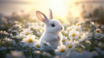 Cute rabbit in Spring field.