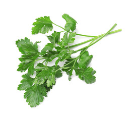 Fresh parsley sprigs isolated on white, top view