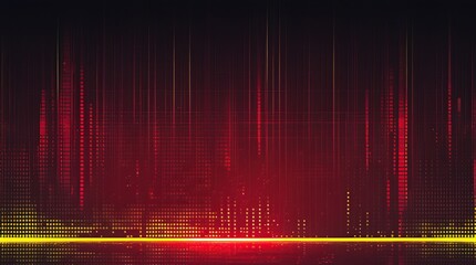 A dark red and yellow noise effect background with neon light shadows blends into the base background featuring a pixelated backdrop
