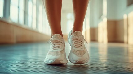 White Sneakers Worn By A Female Athlete In A Gym