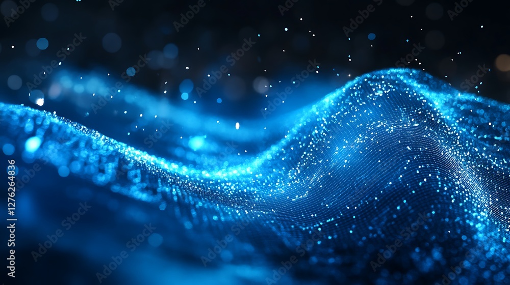Aufkleber abstract blue network waving with floating particles for technology concept