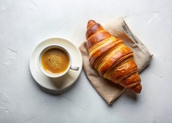 Minimalist Bakery Shop Display: Fresh Croissants & Coffee on Neutral Background
