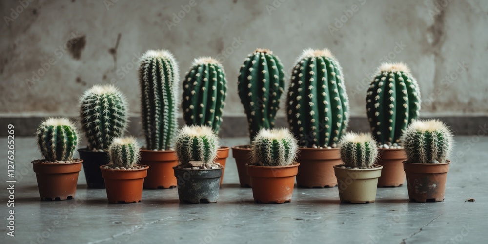 Poster cactus arrangement on floor with empty space for text ideal for nature and gardening themes