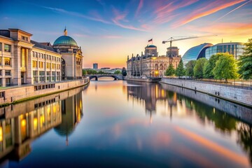 Naklejka premium Minimalist Berlin Spree River Panorama with Bundestag