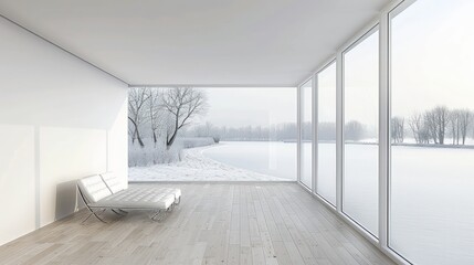 Obraz premium Serene Winter Lake View from Minimalist Home