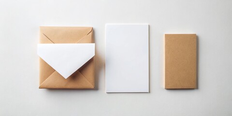 Minimalist Blank Stationery Mockup: White Cards & Kraft Envelopes