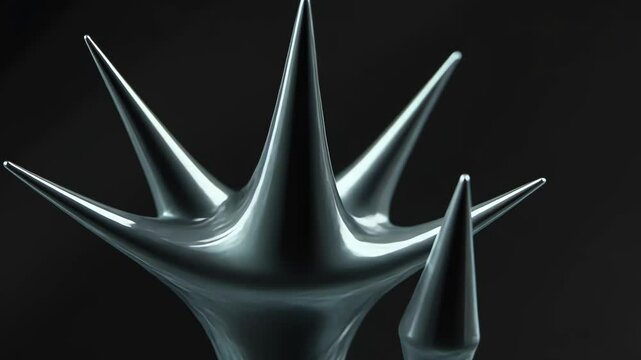 A fantastic type of metal fluid forming spicy spikes. Smooth, liquid peaks create an abstract and futuristic aesthetics on a dark background.