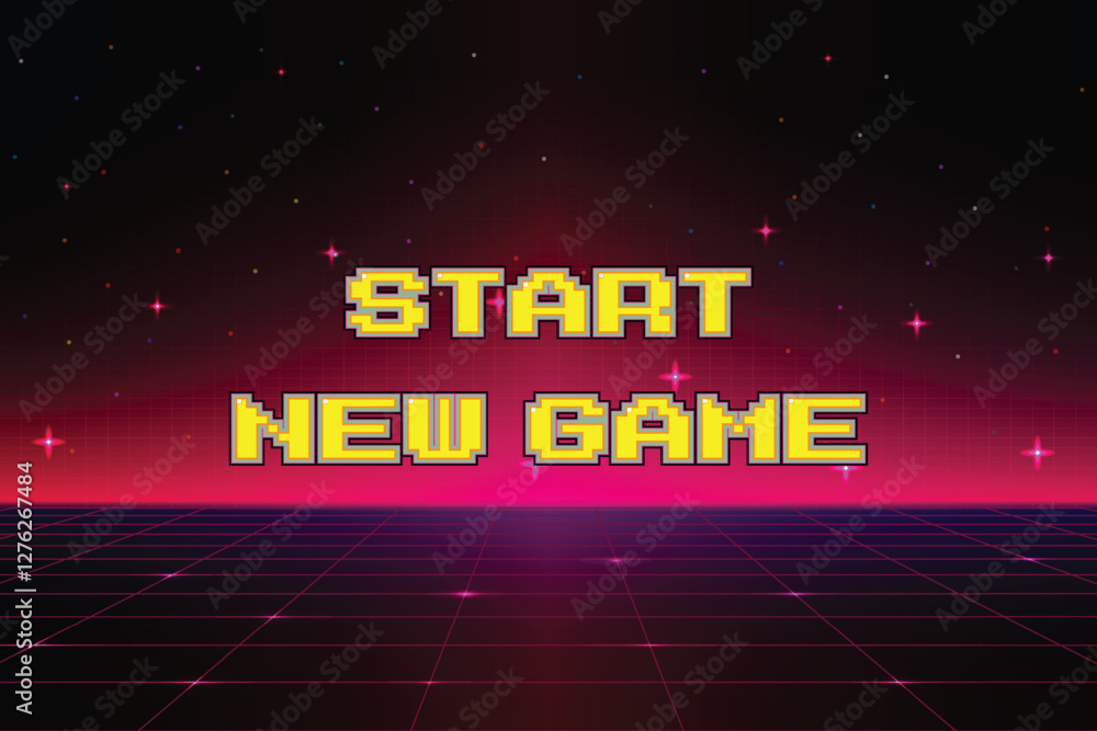 Poster start new game. pixel art .8 bit game. retro game. for game assets in vector illustrations. retro fu