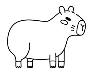 Cute Standing Capybara Illustration in Doodle Style. Adorable Animal Line Art, Perfect for Children's Books, Stickers, Merchandise, and Nature-Themed Projects