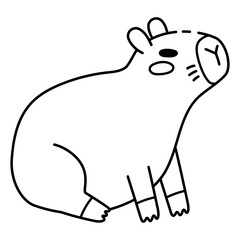 Cute Capybara Sitting and Resting Illustration in Doodle Style. Adorable Animal Line Art, Perfect for Children's Books, Stickers, Merchandise, and Nature-Themed Projects