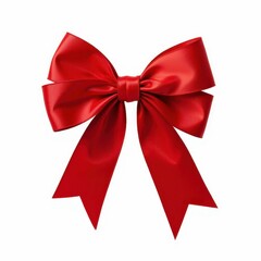 Fototapeta premium Elegant Red Ribbon Bow Decoration for Festive Celebrations and Gift Presentation on White Backdrop