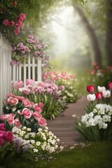 Fototapeta premium Beautiful garden with colorful flowers.