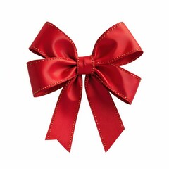 Vibrant Red Satin Bow Festive Holiday Celebration Decoration Knot Isolated Decorative Ribbon Element