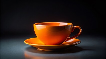 Minimalist Orange Cup on Black Background - Empty Ceramic Mug Stock Photo