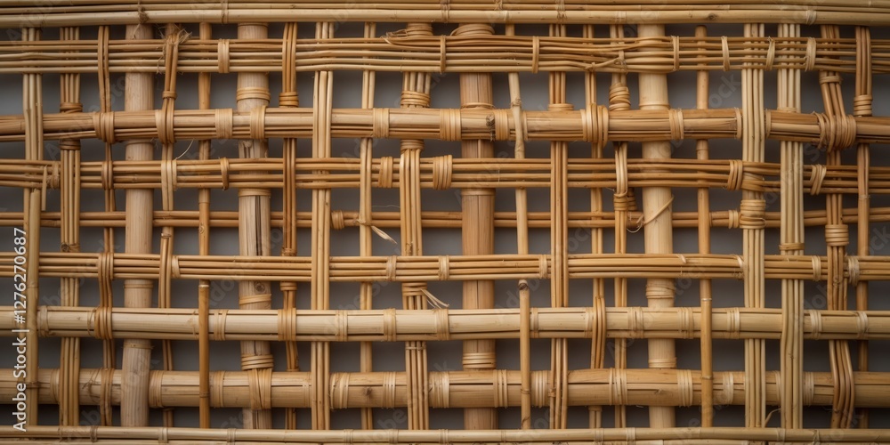 Poster natural rattan and bamboo weaving pattern with empty space for text display in a rustic interior des