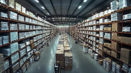 Extensive Warehouse Rows Of Stacked Cardboard Boxes