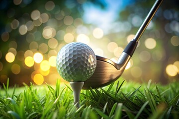 Perfect Golf Swing: Close-Up of Golf Ball on Tee with Driver Club
