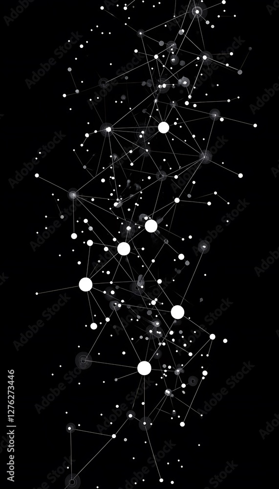 Poster white dots connected by lines on a black background