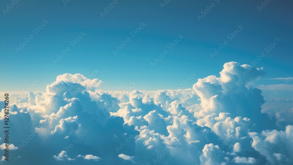 Poster serene blue sky with soft white clouds creating a peaceful atmosphere ideal for backgrounds and natu