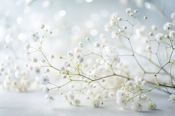 Obraz premium Minimalist White Flowers: Airy Twigs on White Background - Surreal Stock Photo