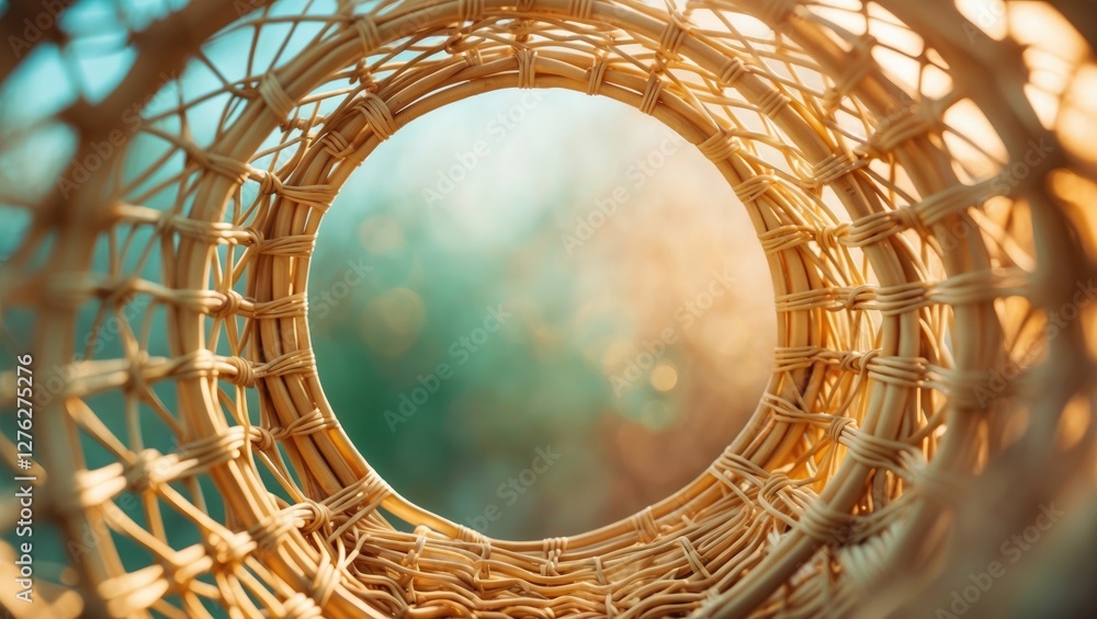 Poster Wicker Round Tunnel with Soft Background Light and Empty Space for Text Overlay